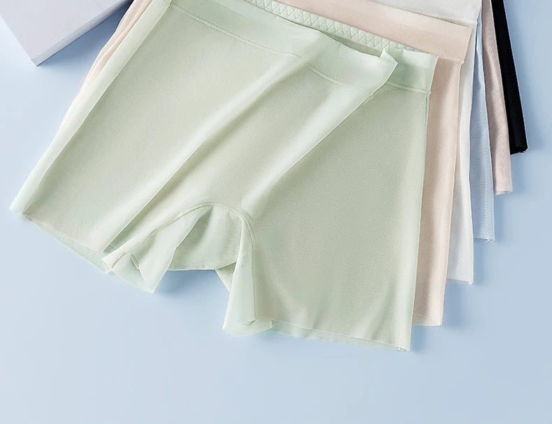 Bravellea Ice Silk Boxer Briefs 3-Pack - Women's Seamless High Waist Safety Shorts