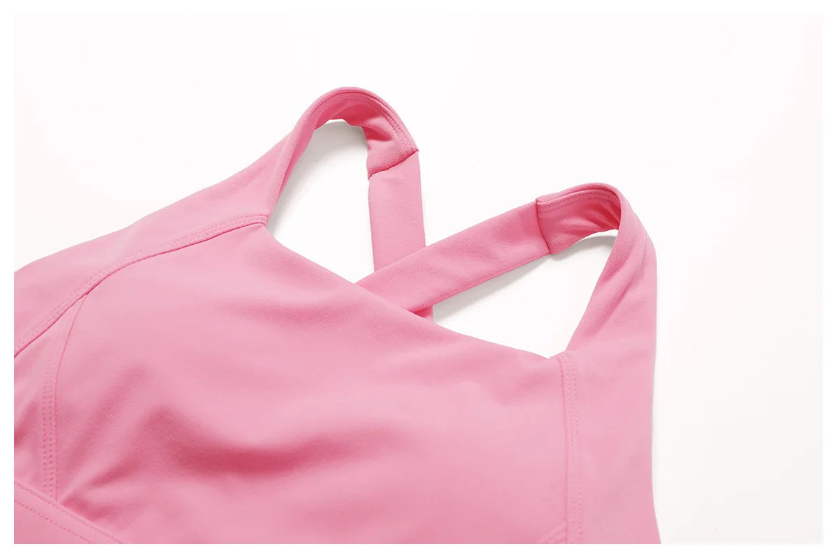 Bravellea Crossed Shoulder Strap Sports Bra - Summer Yoga Running Top