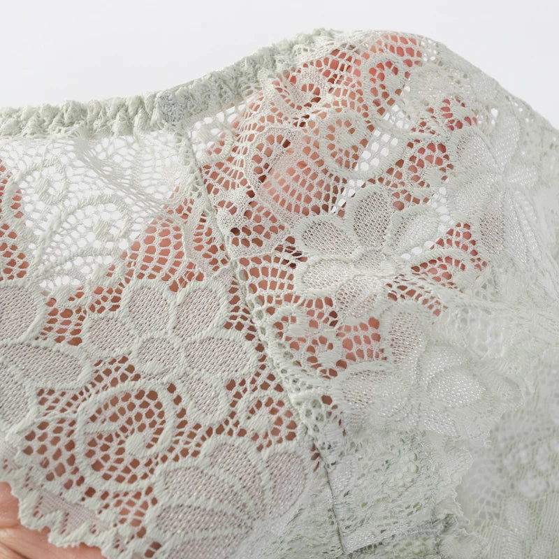 Bravellea Lace Bra & Panty Set - V-Neck Push-Up Sexy Low Waist Lingerie.