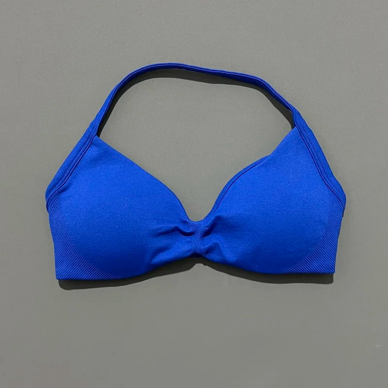 Bravellea Solid Color Impact Strappy Sports Bra - Seamless Yoga Halter Top
