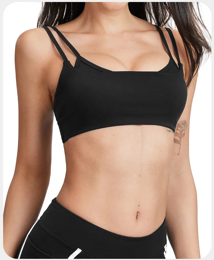 Bravellea Sexy Double Shoulder Strap Yoga Vest - Chest Cushion Sports Bra