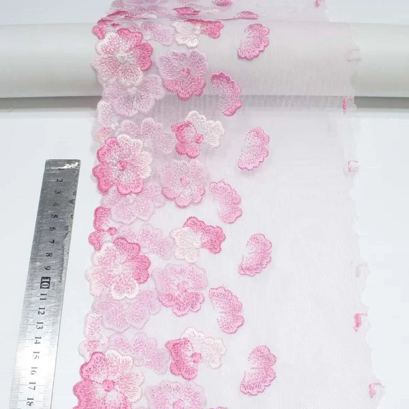 Bravellea Mesh Tulle Embroidered Lace 18.5cm - Wide Trim for Bra Dress Fabric