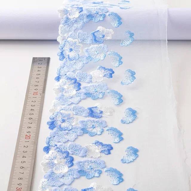Bravellea Mesh Tulle Embroidered Lace 18.5cm - Wide Trim for Bra Dress Fabric