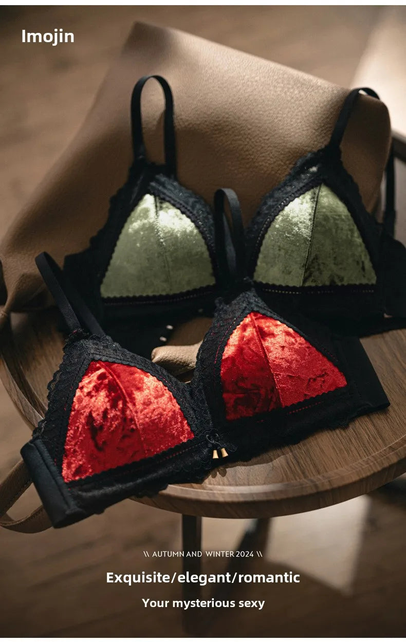 Bravellea Velvet Lace Wireless Bra - Thin Lined Triangle Cup Push-Up