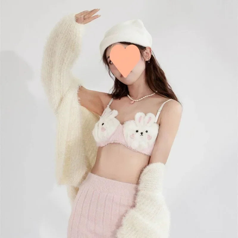 Bravellea Japanese Rabbit Bear Bra - Cute Plush Winter Wireless Push-Up