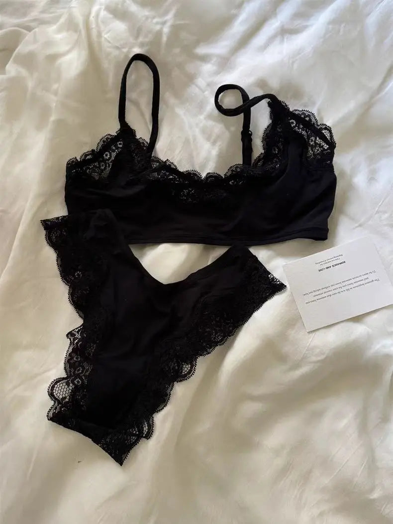 Bravellea Lace Bra & Panty Set - Adjustable Seamless Low Waist Lingerie.