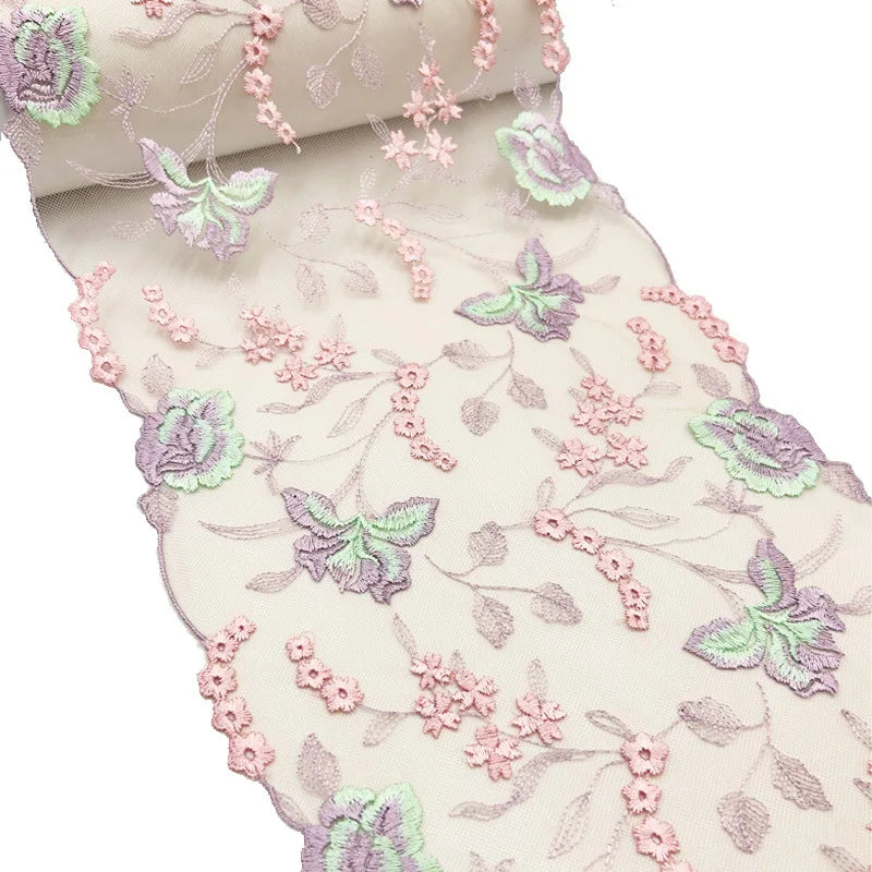 Bravellea Embroidered Tulle Trim 1 Yard - Soft Mesh Lace for Lingerie Crafts