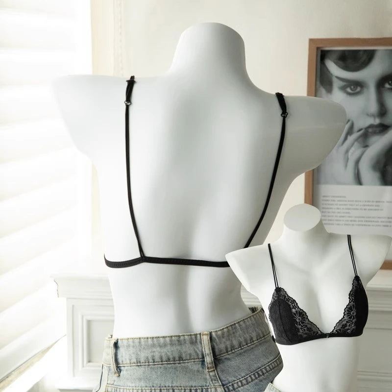 Bravellea Sexy Lace Triangle Bra - Wireless Transparent White/Black Bralette