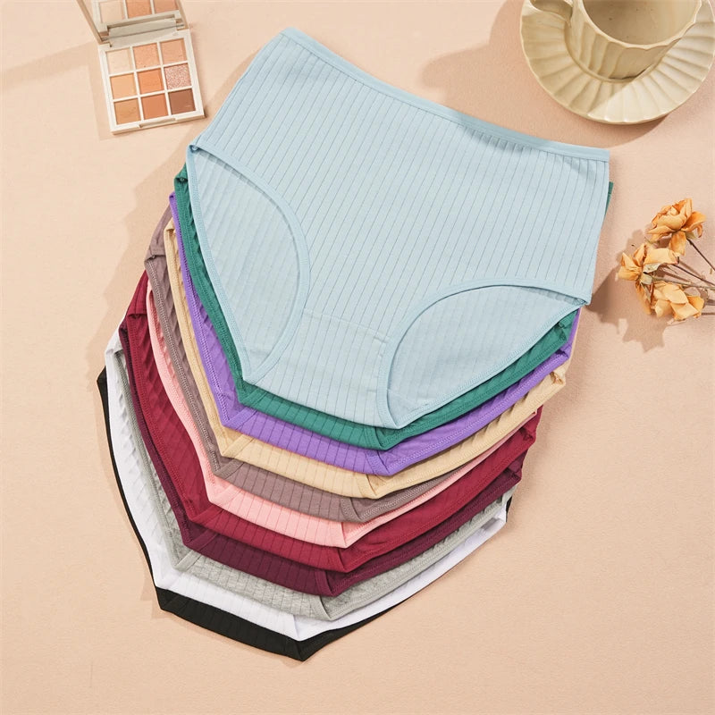 Bravellea Cotton Striped Panties 4-Pack - High Waist Breathable Briefs.