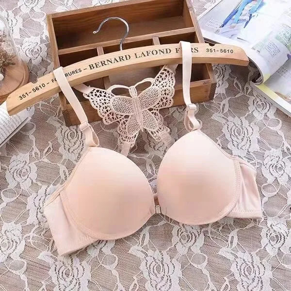 Bravellea Front Buckle Butterfly Bra Set - Detachable Straps See-Through Lingerie