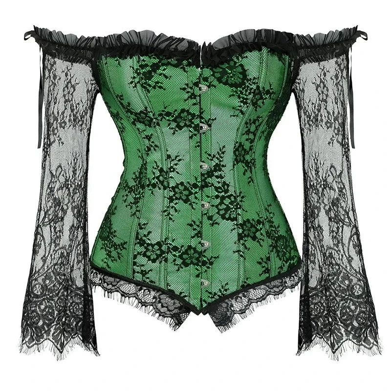 Bravellea Gothic Lace Corset - Medieval Courtly Luxury Bustier with Sleeves
