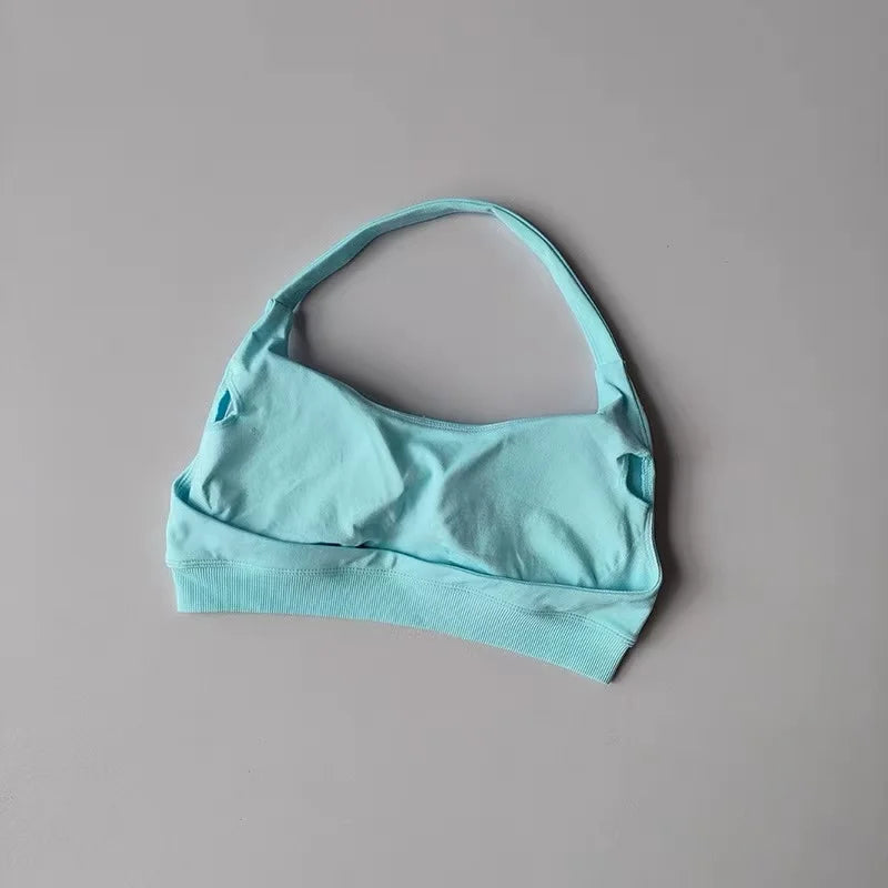 Bravellea Shockproof Seamless Halter Sports Bra - Open Back Push-Up Top