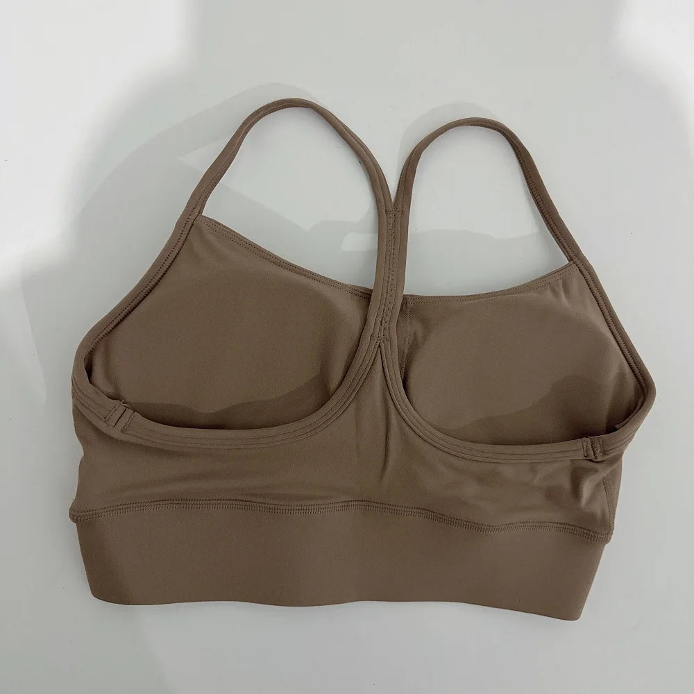 Bravellea Solid Color Y-Line Sports Bra - High Strength Gym Yoga Top with Chest Pad