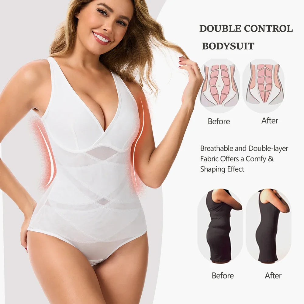 Bravellea Bodysuit Shapewear - V-Neck Cross Design Tummy Control Butt Lifter