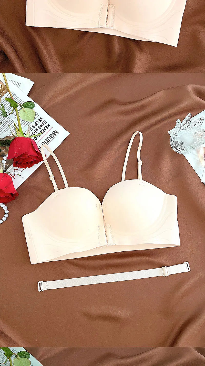 Bravellea Front Closure Push-Up Bra - Seamless Plunge Wireless Strapless