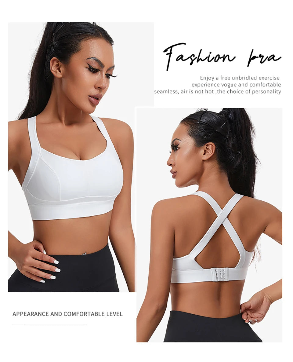 Bravellea High Impact Sports Bra - Criss Cross Back Shockproof Workout Top