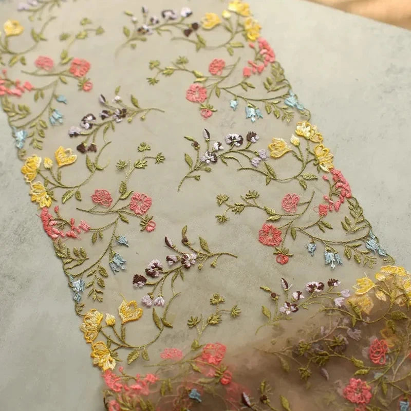 Bravellea Embroidered Tulle Trim 1 Yard - Soft Mesh Lace for Lingerie Crafts