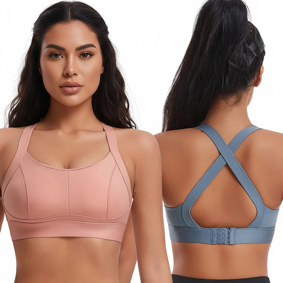 Bravellea High Impact Sports Bra - Criss Cross Back Shockproof Workout Top