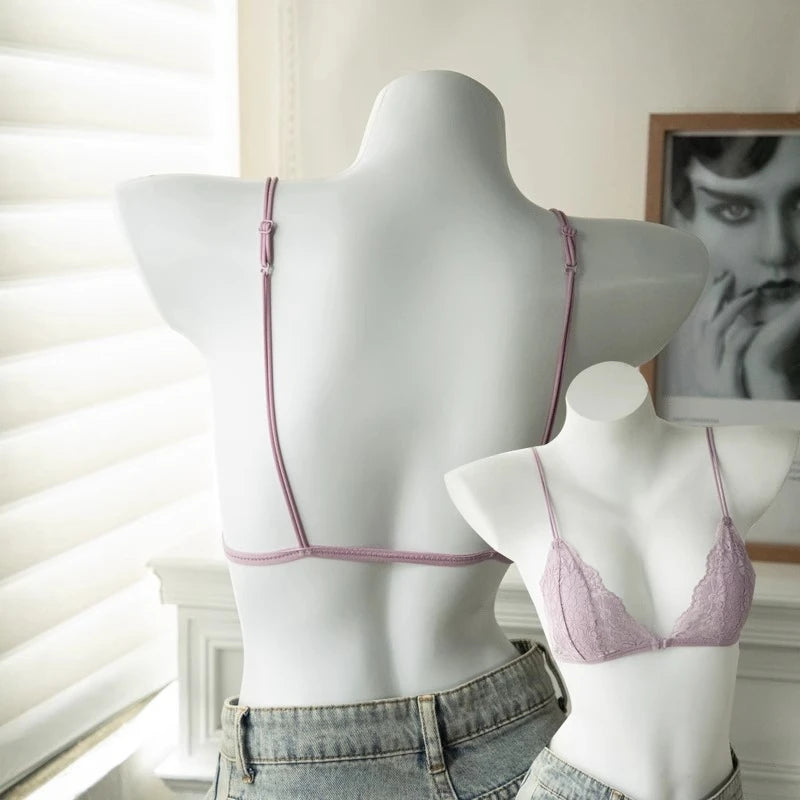Bravellea Sexy Lace Triangle Bra - Wireless Transparent White/Black Bralette
