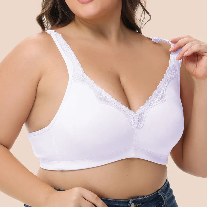 Bravellea Plus Size Cotton Full Cup Bra - Breathable Lace Trim B-F Cup