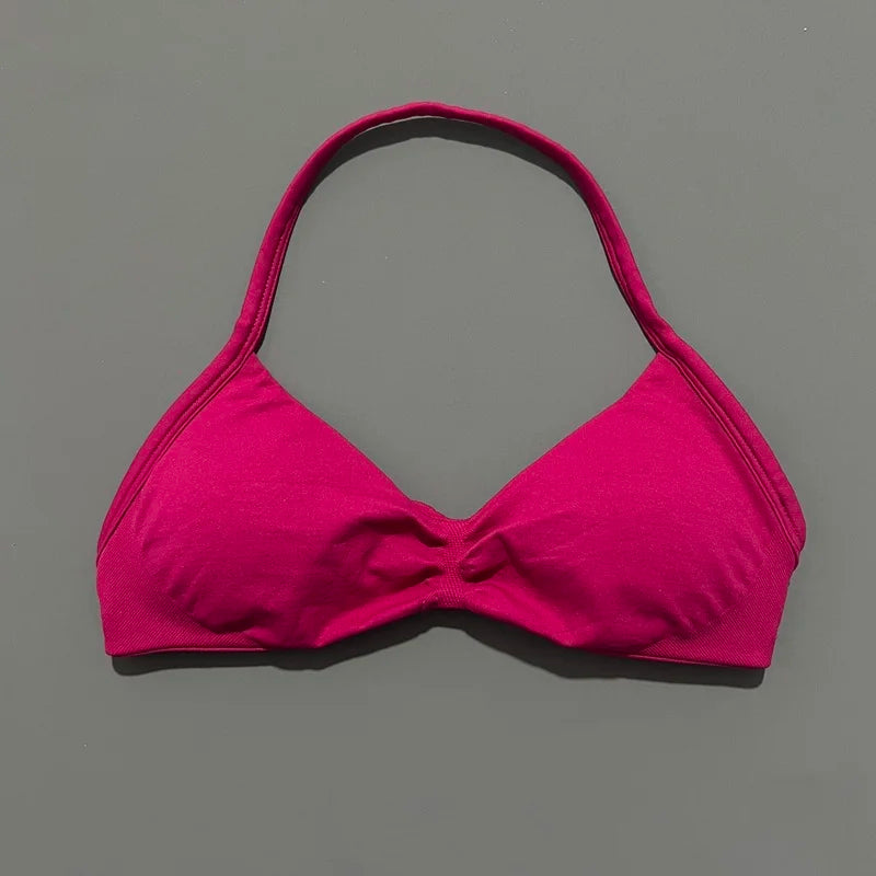 Bravellea Solid Color Impact Strappy Sports Bra - Seamless Yoga Halter Top