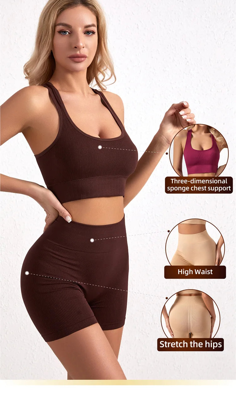 Bravellea Wireless Sports Bra & Panty Set - Seamless Crop Top Fitness Lingerie.