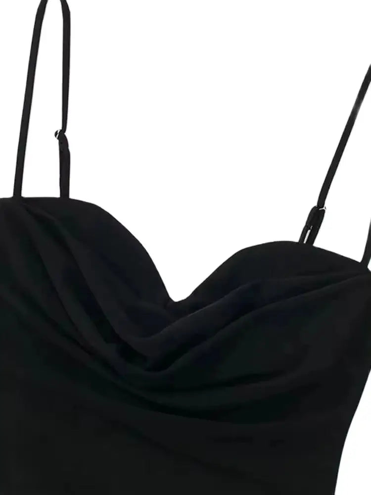 Bravellea Sweetheart Neck Draped Bodysuit - Backless Zipper Thin Straps