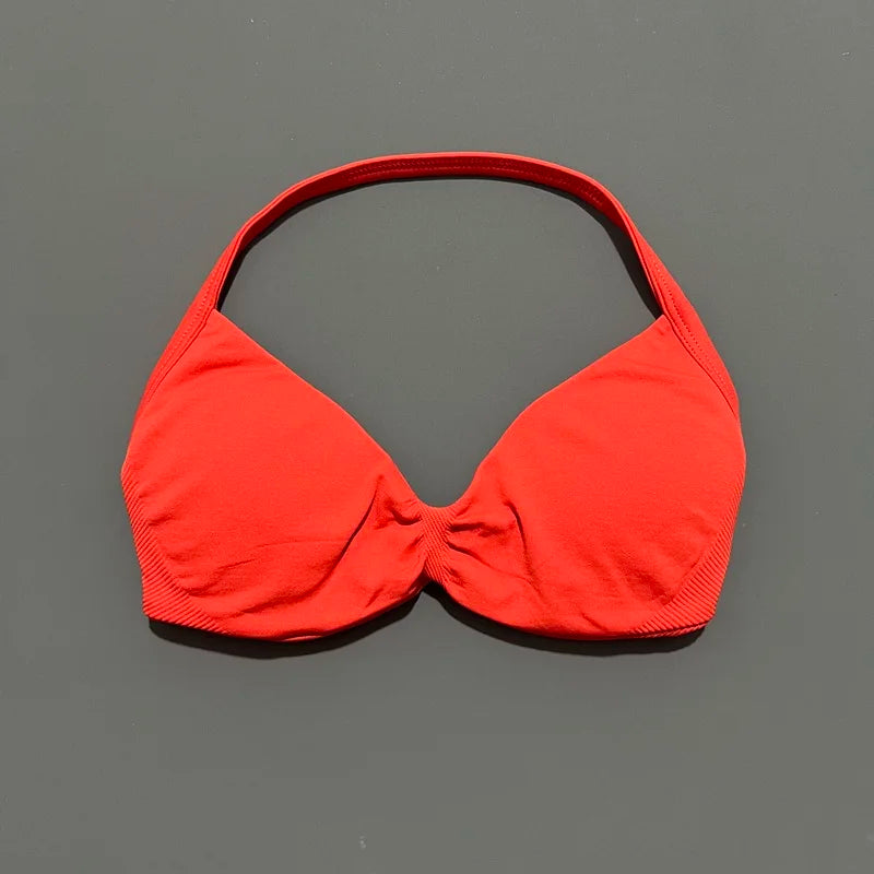 Bravellea Solid Color Impact Strappy Sports Bra - Seamless Yoga Halter Top