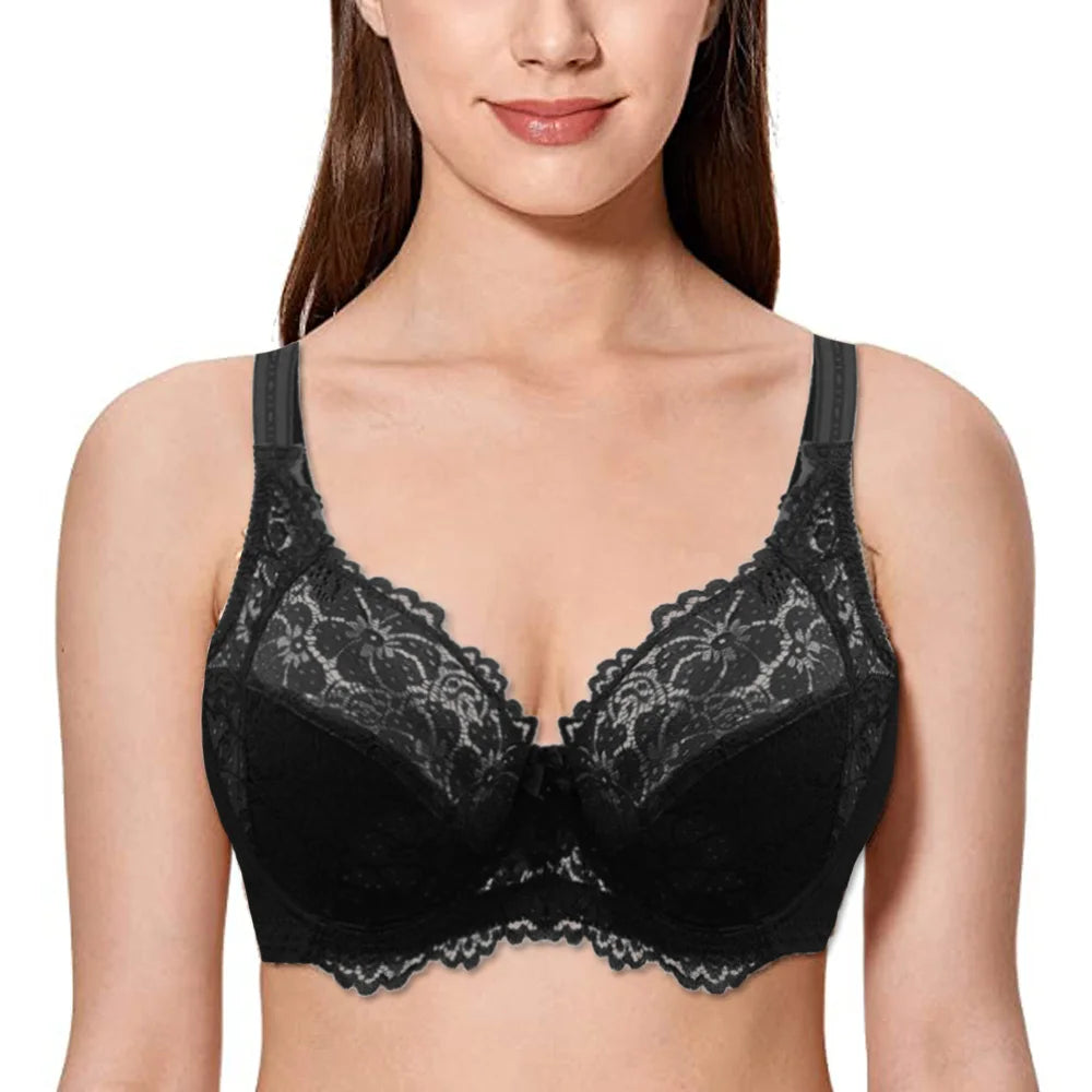 Bravellea Sexy Lace Underwire Bra - Plunge Push-Up Thin Padded C-F Cup