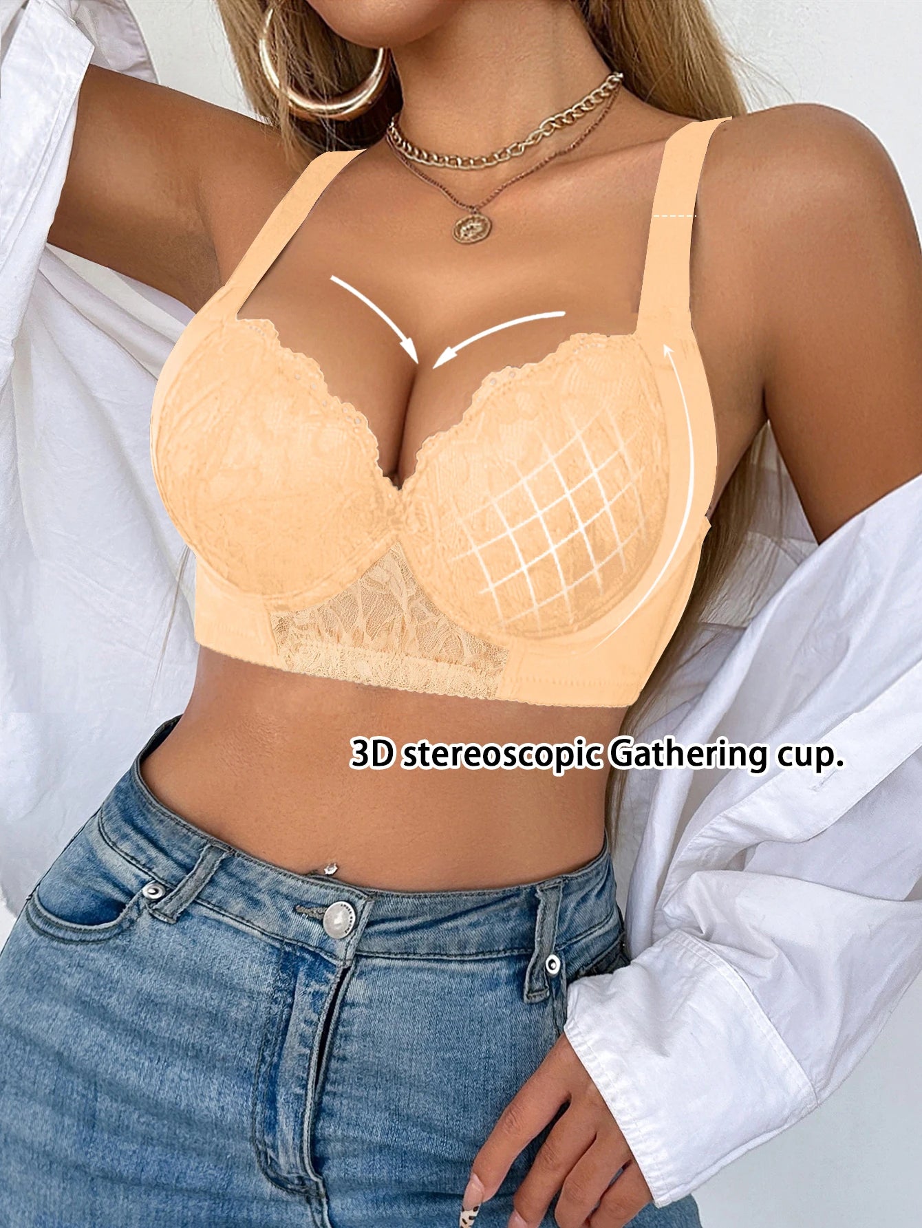 Bravellea Push-Up Bra - Lace Trim Padded B C Cup Side Support
