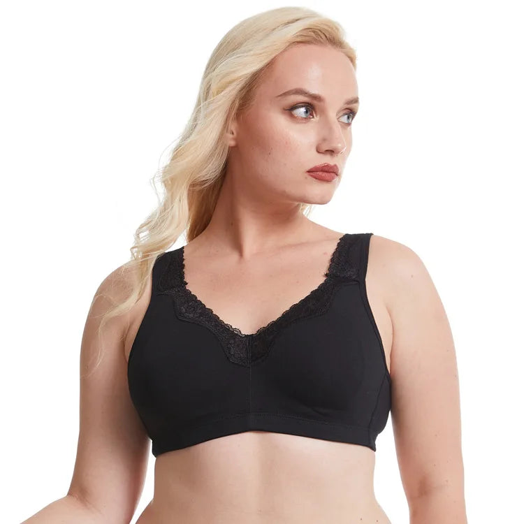 Bravellea Plus Size Cotton Full Cup Bra - Breathable Lace Trim B-F Cup