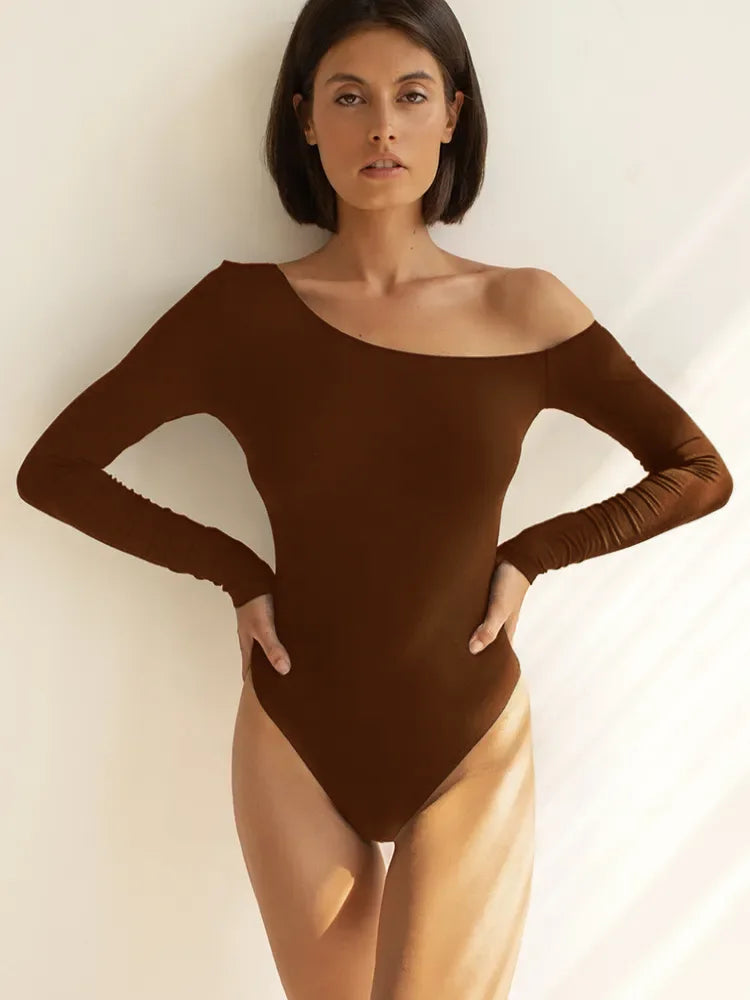 Bravellea Asymmetrical One-Shoulder Bodysuit - Long Sleeve Office Top