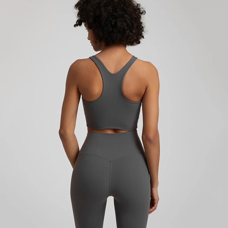Bravellea High Neck Push-Up Sports Bra - Racerback Shockproof Workout Top