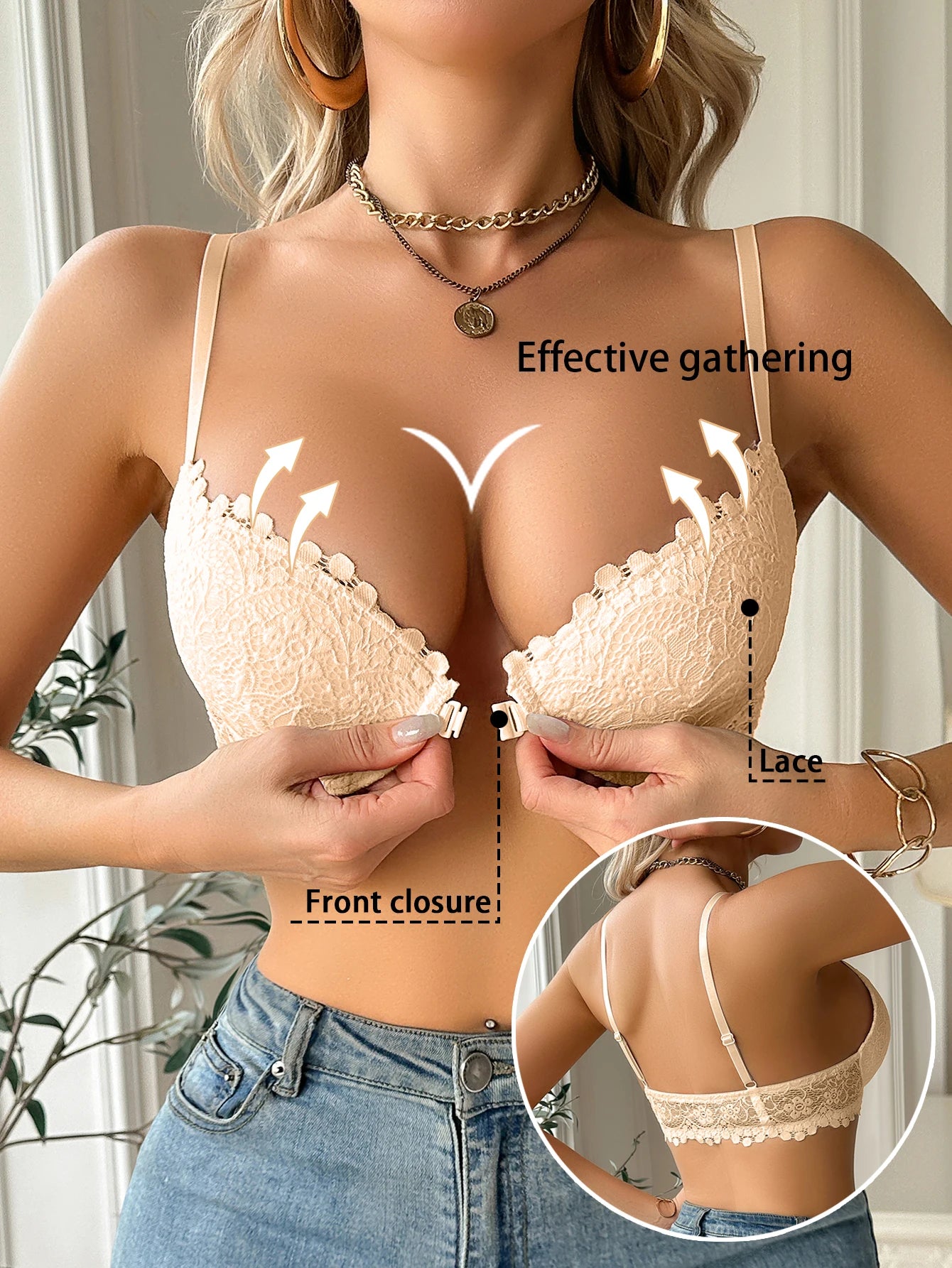 Bravellea Fashion Lace Splicing Bra - Modern Underwired Push-Up Elegant Lingerie