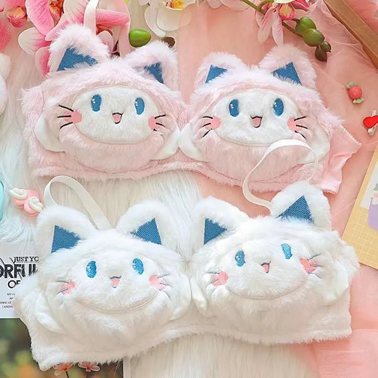 Bravellea Japanese Cute Girl Bra Set - Plush Wireless Autumn Winter Warm