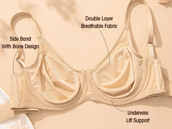 Bravellea Seamless Underwire Full Coverage Bra - Unlined Lace Comfort Push-Up