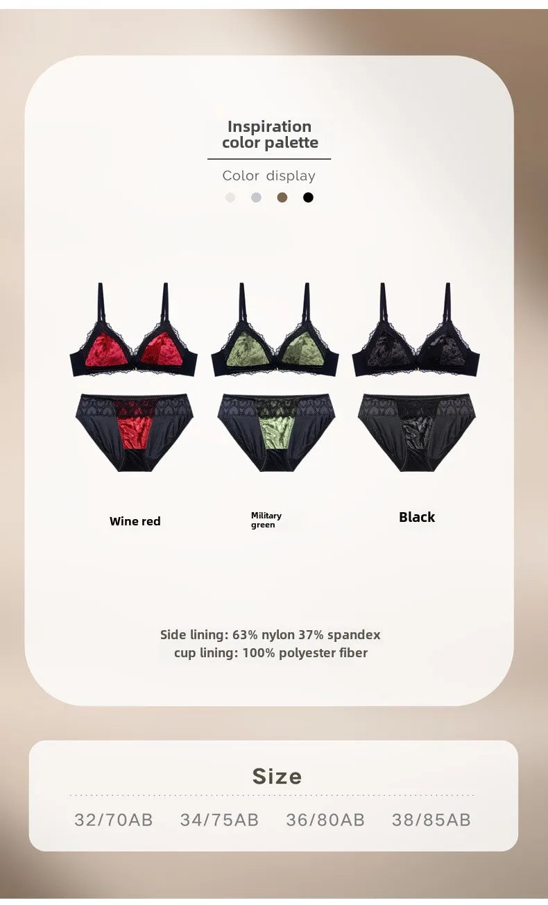 Bravellea Velvet Lace Wireless Bra - Thin Lined Triangle Cup Push-Up