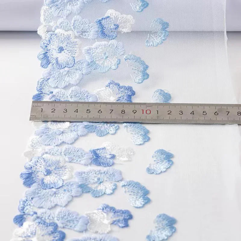Bravellea Mesh Tulle Embroidered Lace 18.5cm - Wide Trim for Bra Dress Fabric