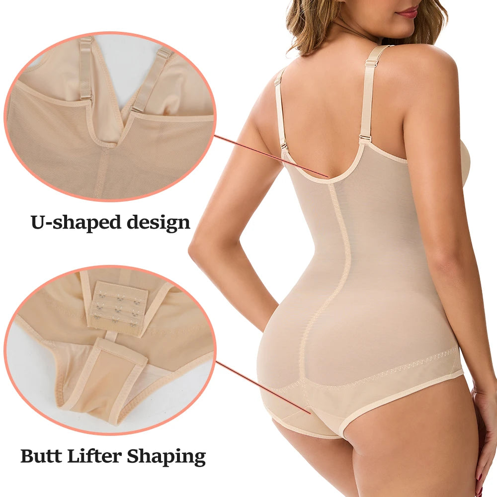 Bravellea Bodysuit Shapewear - V-Neck Cross Design Tummy Control Butt Lifter