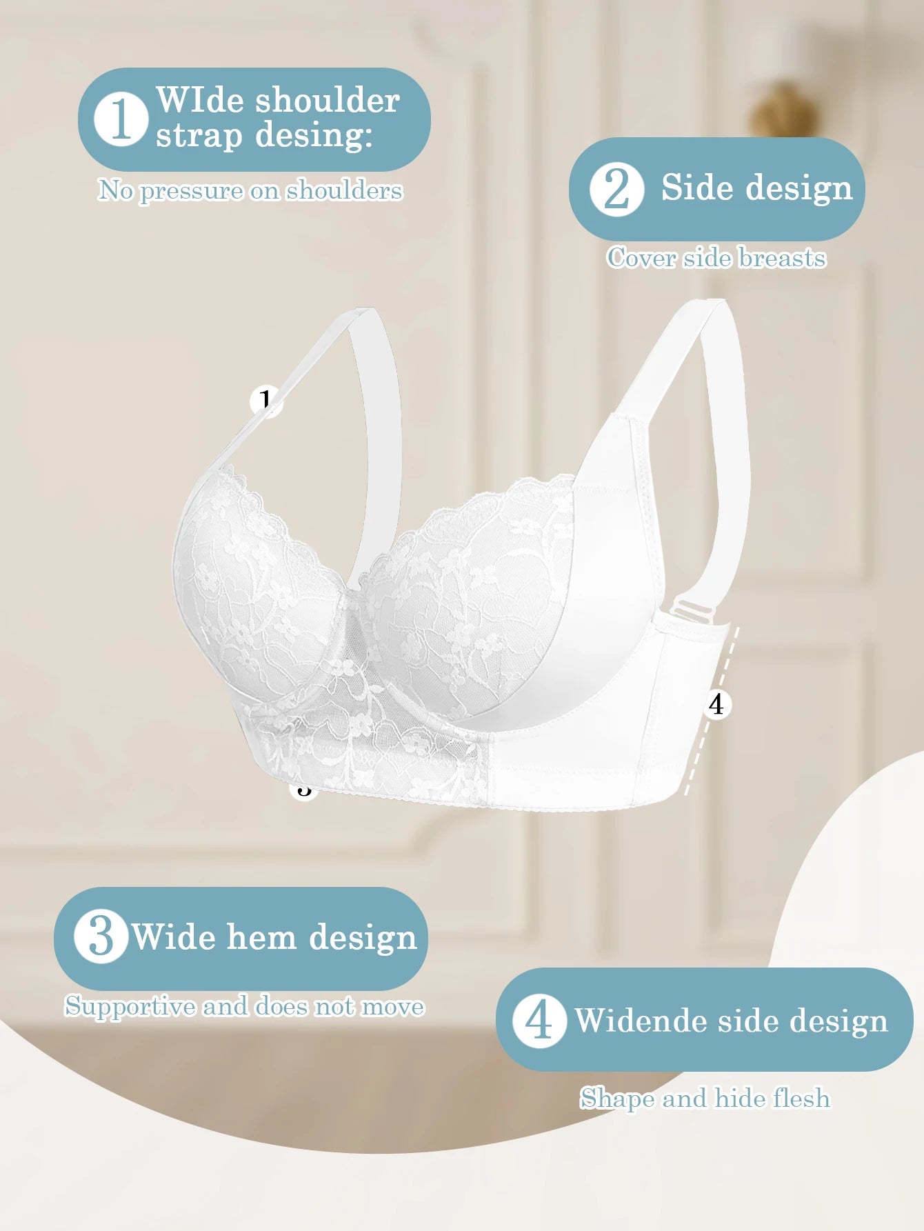 Bravellea Lace-Trimmed Shaping Bra - Side Support Minimizer A-D Cup