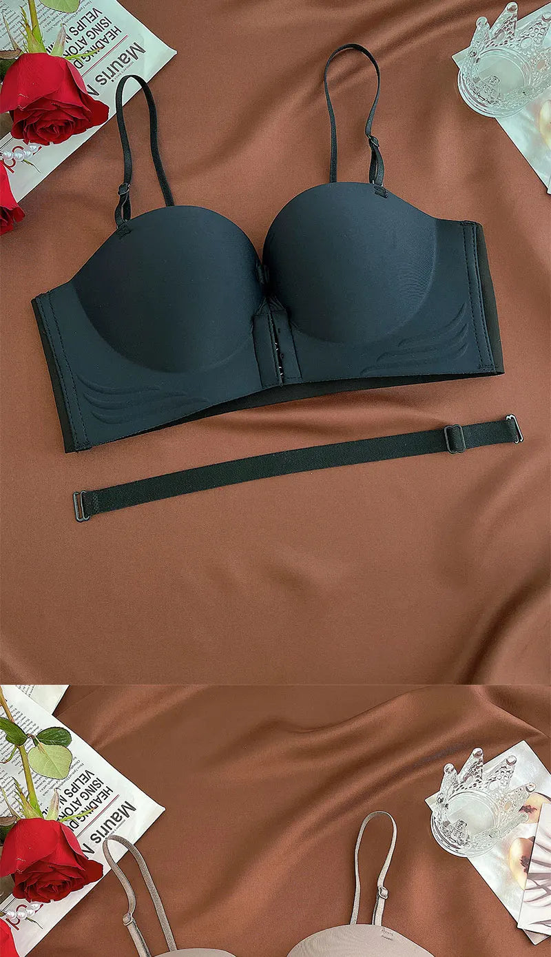 Bravellea Front Closure Push-Up Bra - Seamless Plunge Wireless Strapless