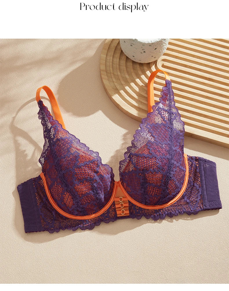 Bravellea Elegant Lace Plunge Bra - 3/4 Cup Unlined Underwire A-I Cup