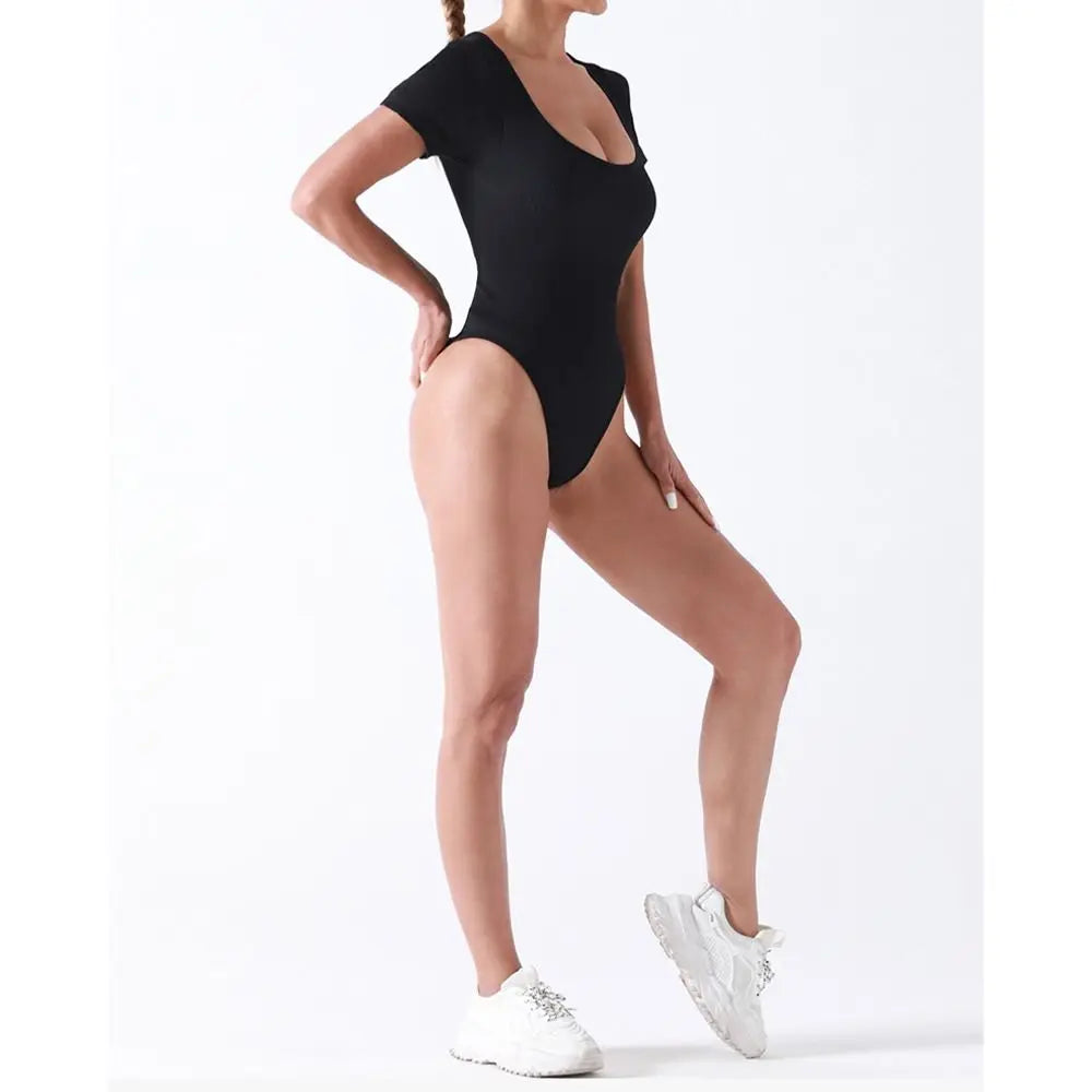 Bravellea Seamless Bodysuit Shapewear - Short Sleeve Thong Slimming Jumpsuit