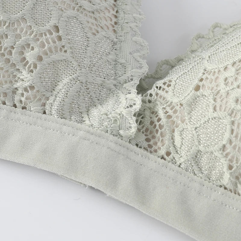 Bravellea Lace Bra & Panty Set - V-Neck Push-Up Sexy Low Waist Lingerie.