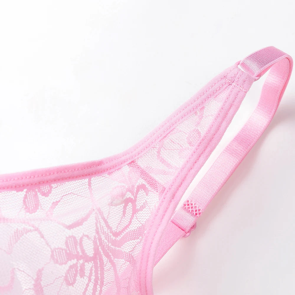 Bravellea Plus Size Lace Mesh Bra - See-Through Embroidery Underwire A-DD