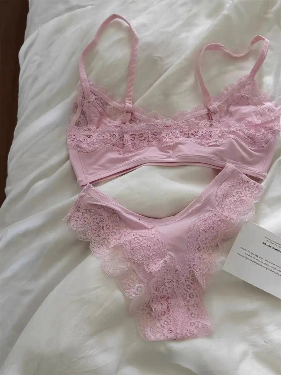 Bravellea Lace Bra & Panty Set - Adjustable Seamless Low Waist Lingerie.