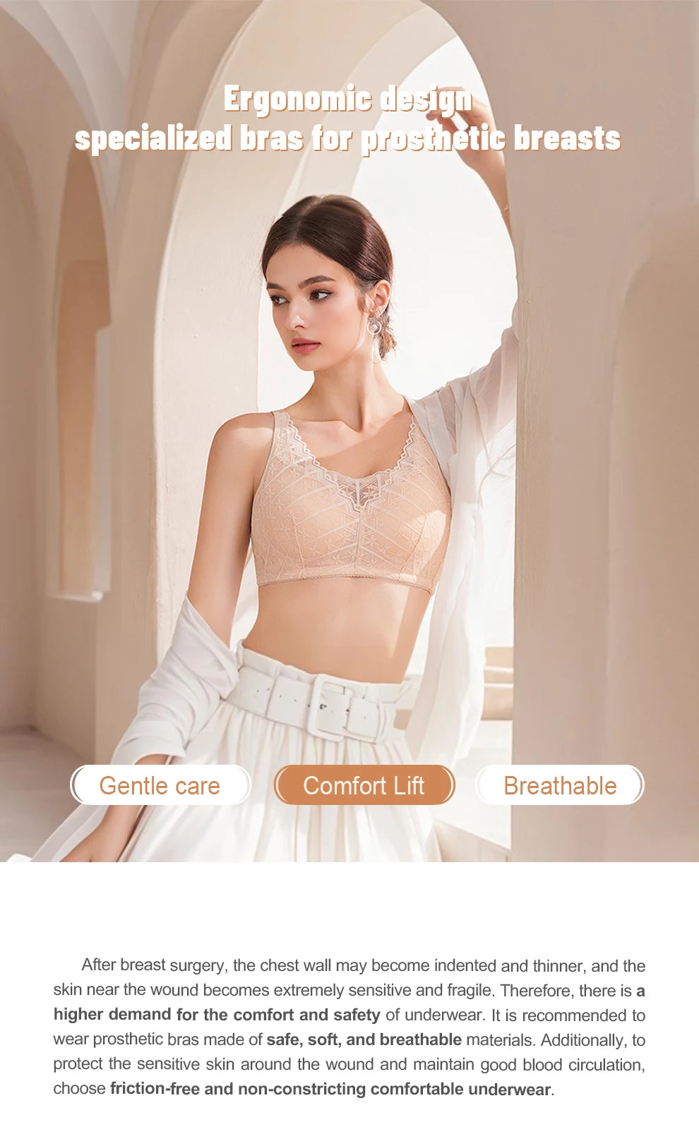Bravellea Mastectomy Bra - Breathable Pocket with Breast Form Pads Included