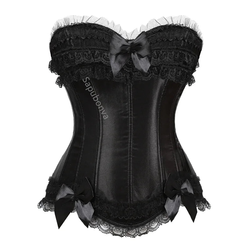 Bravellea Corset Top Bustier - Plus Size Gothic Satin Lace-Up Shaper