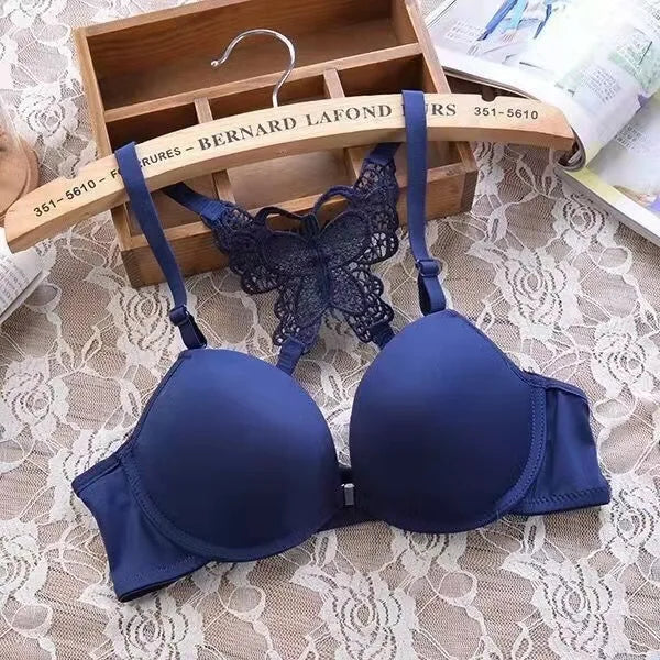 Bravellea Front Buckle Butterfly Bra Set - Detachable Straps See-Through Lingerie.