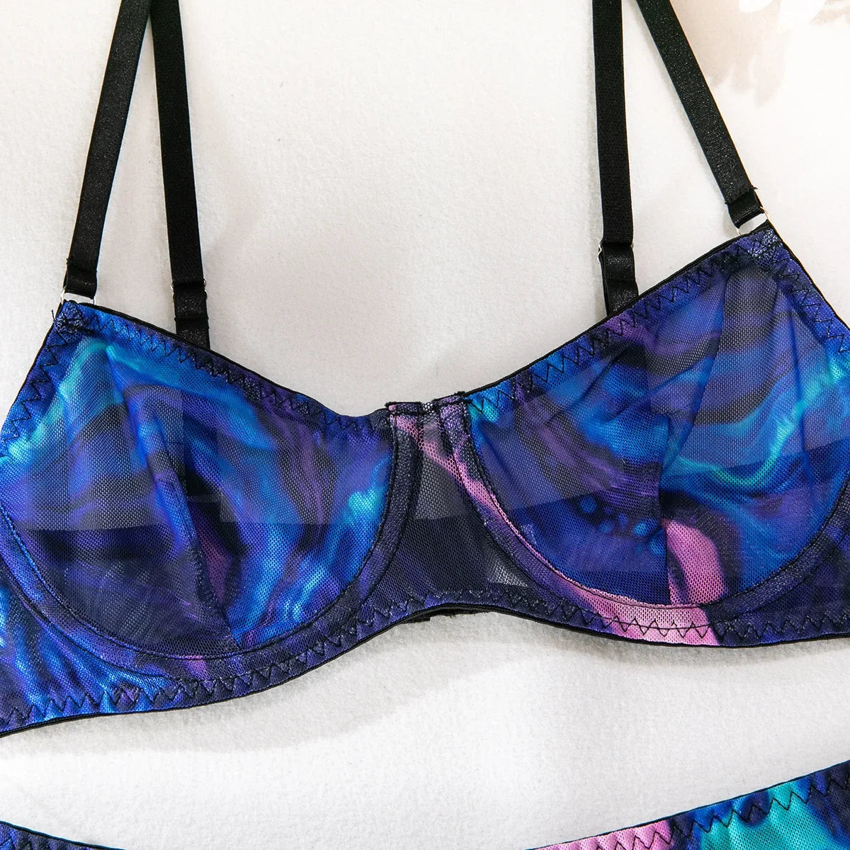 Bravellea Sexy Perspective Lingerie 5-Piece Set - Printed Bra, Gloves & Leg Set.